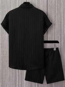 Manfinity Homme Conjunto de 2 piezas de uso diario sencillo y liso para hombres (estampado aleatorio), atuendos cómodos - Negro - Ver 2