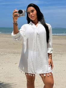 Swim Lushoire 2026 Spring/Summer Plus Size Women Casual Vacation Beach Vacation Cover-Up Dress - White - View 3