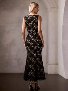 MOTF PREMIUM MODISCHES TAILLIERTES SCHLANKMACHENDES ROMANTISCHES RUNDHALSAUSSCHNITT MEERJUNGFRAU KLEID FÜR DAMEN - Schwarz - Übersicht 3