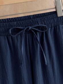 HIMLAND Men's Solid Color Short Sleeve Shirt And Long Pants Set - Navy Blue - View 5