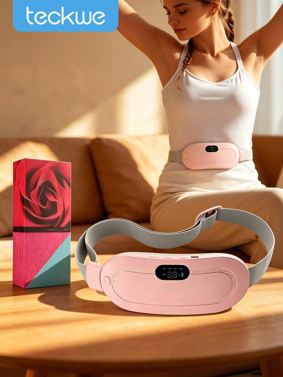 Teckwe USB Heated Waist Belt, Soft Skin-Friendly Fabric, Adjustable Constant Temperature For Belly Warmth. Portable Wearable Solid Color, All-Season Use Home/Office/Outdoor. Built-In 1200mAh Battery, Comfy Body Care For Adults. - View 1