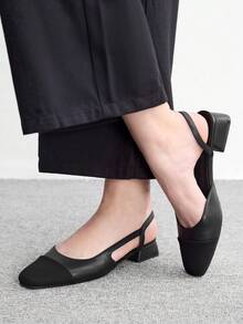 CUCCOO BIZCHIC Zapatos de tacón grueso con punta puntiaguda y bloques de color para mujer, primavera/verano - Vintage Negro - Ver 2
