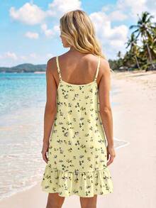 SHEIN LUNE Vestido camisola mini con estampado floral pequeño y volantes en el bajo para mujer - Multicolor - Ver 6