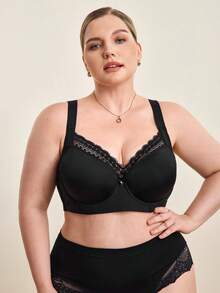 Hourtrue MIMILEMON Plus Size Seamless Smooth Black Bra For Women, With Underwire, Wide Straps, Comfortable Lift And Shaping, Effective Abdomen And Buttocks Lift - Black - View 2