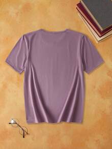 Notgurli HARRY POTTER X SHEIN Atasan Pria Lengan Pendek Kerah Bulat Warna Polos dengan Motif Karakter dan Huruf - Purple - View 2