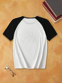 Notgurli HARRY POTTER X SHEIN Contrast Color Cartoon Print Round Neck Short Sleeve Men's Loungewear Top - Black and White - View 2