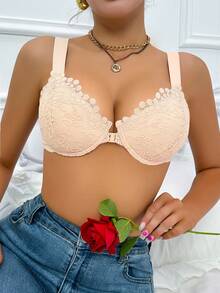 DesireSculpt Sexy Front Open Closure Lace Lingerie, Lift And Enhance Bust, Adjustable Support - Beige - View 5