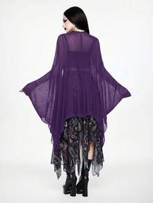ROMWE Goth Cardigan fin en maille transparente vintage à manches chauve-souris sombres et ourlet asymétrique - Prune - Voir 6