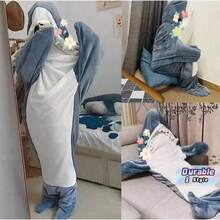 1 Adult Shark Hooded Blanket, Shark Clothing, Wearing Shark Blanket, Comfortable Shark Pajamas, Ultra Soft And Comfortable Flannel Shark Hooded Blanket, Family Shark Hooded Blanket, Wearing Shark Sleeping Bag - Multicolor - View 1