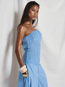 MUSERA Crystal Teardrop Embellished Boned Corset Bandeau Top Cute Summer Spring Going Out Night Out Occasion Embellished Elegant Sexy Light Blue - Blue - View 4