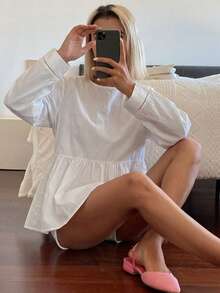 DAZY 女款圓領蝴蝶結寬鬆版型夏季襯衫 - 白色 - 查看 3