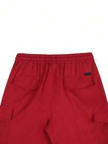 Manfinity Homme Loose Men's Flap Pocket Drawstring Waist Cargo Shorts - Red - View 7