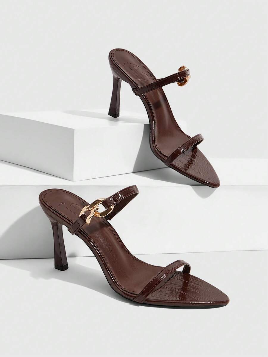 CUCCOO SZL Sandal Hak Tinggi Rantai Ujung Lancip untuk Wanita, Cocok untuk Natal dan Musim Panas - Bambu hijau coklat - View 1
