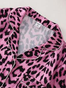 Teen Girls Classic Leopard Print Collar Short Sleeve Shorts Comfortable 2 Pieces Pajama Loungewear Set - Multicolor - View 7