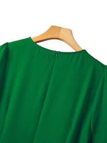SHEIN Clasi 大尺碼女款鈕扣百褶下擺圓領短袖洋裝 - 綠色 - 查看 5