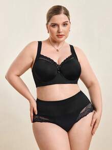 Hourtrue 1pc Plus Size High Waist Seamless Lace Pattern Shaping Briefs For Women - Black - View 10