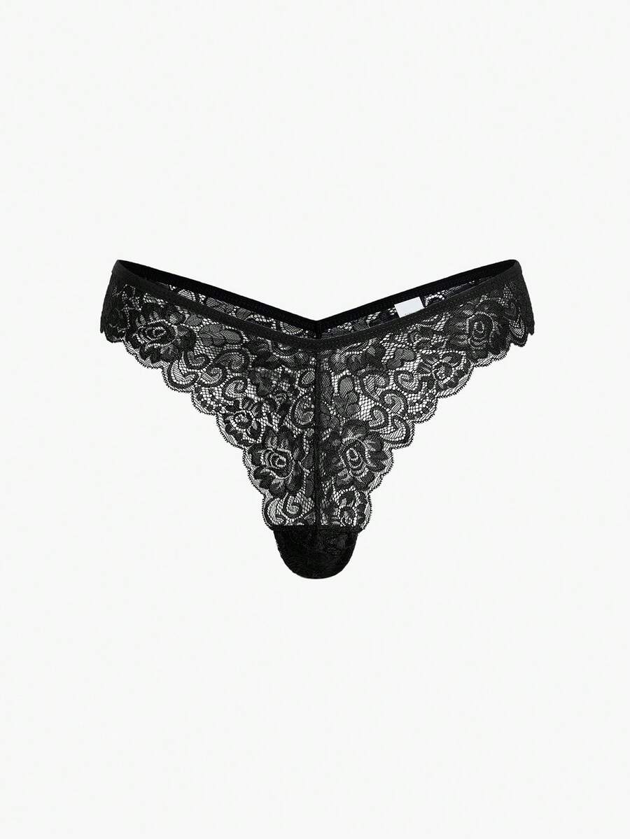 Bisouelle 7pack Floral Lace Scallop Trim Panty, Sexy Lingerie - Black - View 1