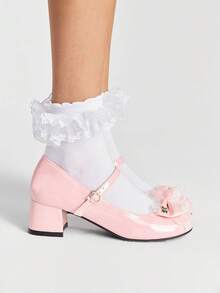 ROMWE Kawaii Giày Mary Jane màu hồng dành cho nữ, giày công sở đế dày, giày lười kiểu sinh viên có nơ và khóa cài, thích hợp cho không khí lễ hội Giáng sinh và Năm mới, mùa thu và mùa đông. - Màu Hồng baby - Xem 4