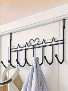 1 pieza Organizador de puerta con 7 ganchos, ahorrador de espacio, de metal resistente, a prueba de óxido, fácil de instalar, diseño moderno, estante de almacenamiento para puerta, soluciones de almacenamiento para hogar, oficina, armario, baño, lavandería, organizador de armario, estante colgante - Multicolor - Ver 3