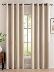 1 Piece Blackout Curtain With Eyelet, Soft And Graceful Blackout Curtain For Living Room, Beige - Beige - View 3