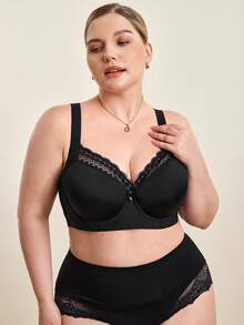 Hourtrue MIMILEMON Plus Size Seamless Smooth Black Bra For Women, With Underwire, Wide Straps, Comfortable Lift And Shaping, Effective Abdomen And Buttocks Lift - Black - View 4
