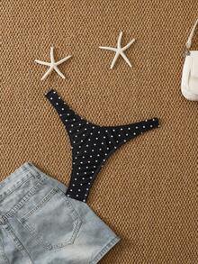 Swim Lushoire Quần bikini nữ in họa tiết chấm bi nhiệt đới kiểu dáng thường ngày - Đen và trắng - Xem 5