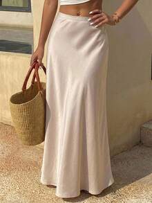 DAZY Women's Solid Color Simple Casual Daily Wear Skirt Summer - Apricot - View 12