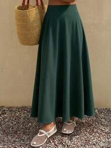 DAZY Women's Solid Color Elegant Flare Skirt For Commuting Fall - Dark Green - View 9