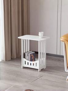 1PC Wooden Double Layer Space Saving Minimalist Nordic Style White Mini Square Coffee Table Nightstand Side Table For Small Apartment Living Room Bedroom Home Furniture - Multicolor - View 5