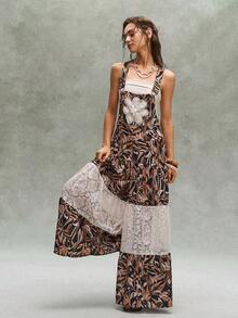 Bohemela Casual Woven Loose Fit Women's Overalls - Coffee Brown - View 3