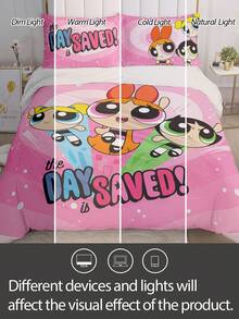 THE POWERPUFF GIRLS X Joivida 2/3件組 100%聚酯纖維 奶油般柔軟舒適透氣面料，適合整夜舒適睡眠，床上用品（被套+1/2個枕套，不含被芯），四季通用現代聚酯纖維床上用品系列 - 彩色 - 查看 5
