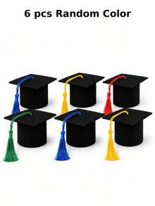 1/6/12 Pieces Multicolor Mini Tasseled Graduation Cap Bottle Toppers, Felt Beer Bottle Ornaments, Decorative Doll Hats, Graduation Halloween Christmas New Year Party Supplies, Home Room Decor, Festival Gifts & Photo Props - B - View 12