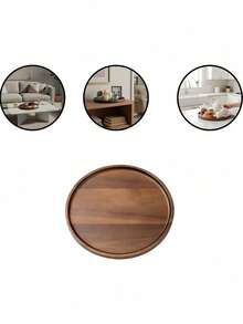 1/2PCS Solid Wood Round Serving Tray Multifunctional Breakfast Tray Bathroom Tray Cheese Board Kitchen Decor Rustic Service Platter Farmhouse Home Storage Organizer Gift - Yellow - View 6