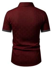 Manfinity Mode Men's Summer Casual Button-Up Short Sleeve Patchwork Shirt, Formal - Burgundy - View 2