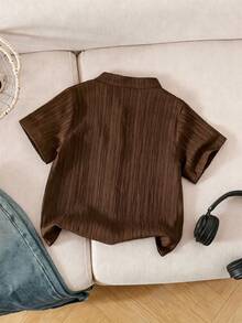 SHEIN Genkimix Kids Young Boy Single-Breasted Short Sleeve Casual Shirt - Brown - View 2