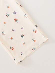 SHEIN Elladie kids 女童两件套碎花套装：橙色蝴蝶结装饰无袖上衣 + 同色系阔腿裤，甜美可爱夏季休闲装 - 杏色 - 查看 12