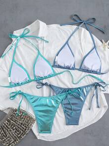 26SS Spring/Summer Laser Blue Gradient Bikini Swimsuit 4 Pieces Set - Blue - View 2