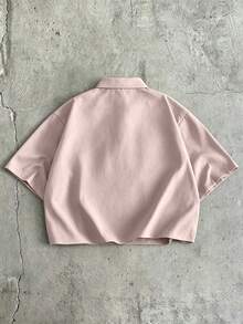 AXEPEAK Men's Lapel Short Sleeve Loose Fit Pink Shirt - Pink - View 2