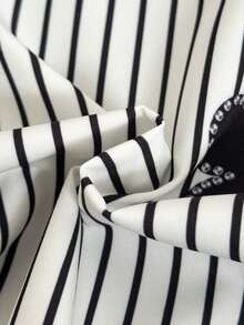 Tween Girl Summer Casual Patchwork Striped Floral Print Off-Shoulder Shirt - Black and White - View 6