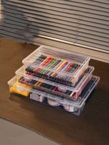 1/2PCS Large Capacity Clear Plastic Desk Organizer Pen Pencil Marker Crayon Holder Storage Box Caddy Container For School Office Home Students Teens Back To School Gift Supplies Must Haves - transparent - View 7
