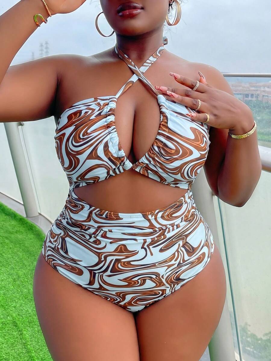 Slaydiva Baju Renang Terusan Seksi Motif Riak Air untuk Liburan Pantai Musim Panas 2026 Ukuran Plus - MultiWarna - View 1