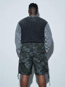 Plus Size Men's Summer Casual Camouflage Cargo Shorts With Flap Pocket - Dark Grey - View 3