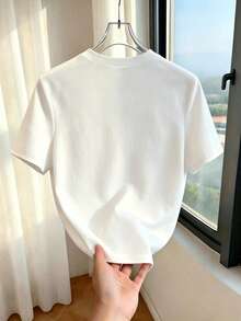 SHEIN Franclia White Short Sleeve T-Shirt, Featuring Heavy Embroidery Of Flowers And Birds As The Core Highlight, Vivid Blue Butterfly And Pink-Purple Floral Patterns With Rich Layers And Exquisite Detail. Metal Buckle Design On Shoulder Line Adds A Crisp Texture, Slim Fit Paired With Curved Hem, Simple Yet Elegant, Easily Enhancing The Sophistication Of Daily Outfits. - Multicolor - View 2
