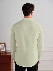 Core Aspect Men's Spring/Autumn Casual Daily Commute Minimalist Versatile Solid Color Stand Collar Long Sleeve Shirt - Beige - View 2