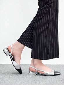 CUCCOO BIZCHIC Sepatu Pumps Wanita Ujung Lancip Hak Blok Warna-warni, Musim Semi/Panas - Perak Hitam - View 6