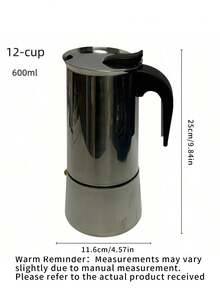 12 Cup Stainless Steel Espresso Coffee Maker, 600ml Moka Pot For Home, Kitchen, Camping - Silver - View 2