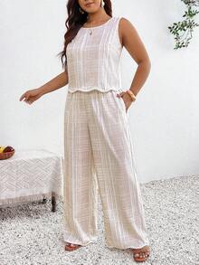SHEIN Frenchy 大尺碼女款夏季休閒背心上衣 & 長褲 2件套 - 彩色 - 查看 8