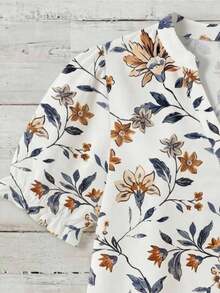 SHEIN VCAY Plus Size Retro Casual Botanical Print Short Sleeve Shirt - Multicolor - View 3