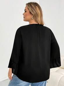 SHEIN CURVE+ Plus Size Women's Autumn Casual Elegant Loose-Fitting Crisp Versatile Slimming Black V-Neck Shirt Office Bussines Formal Fall Teachers' Day - Black - View 5