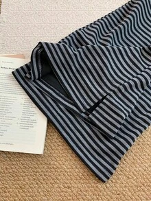 K-Vae Summer Versatile Elastic Waist Casual Pants Slimming Striped Drawstring Long Pants - Grey - View 4